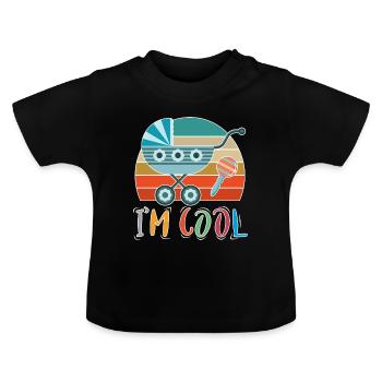 Baby Kinderwagen Rassel Spazieren gehen Retro - Baby Bio-T-Shirt mit Rundhals - Schwarz - Vorne