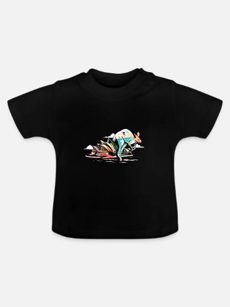 Springendes Känguru Australien - Baby Bio-T-Shirt mit Rundhals - Schwarz