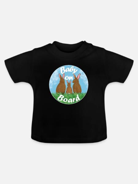 Baby on board - Hasenfamilie - Baby Bio-T-Shirt mit Rundhals - Schwarz