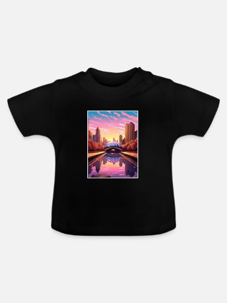 Chicago Illinois Millennium Park Reiseplakat - Baby Bio-T-Shirt mit Rundhals - Schwarz