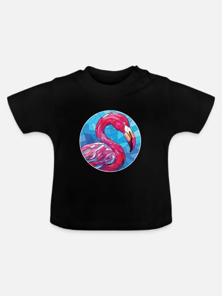 Flamingo bunte Aquarell-Tierillustration - Baby Bio-T-Shirt mit Rundhals - Schwarz