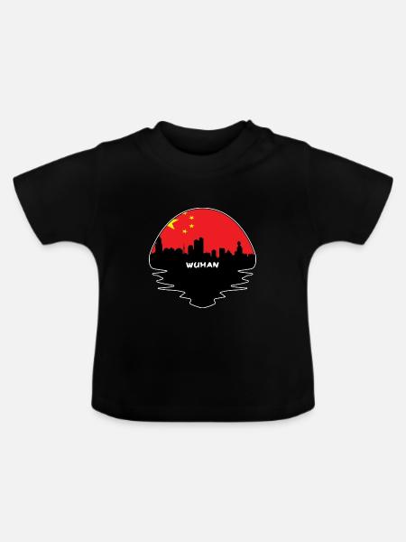 Wuhan-China-Flaggen-Skyline-Schattenbild-Reise - Baby Bio-T-Shirt mit Rundhals - Schwarz
