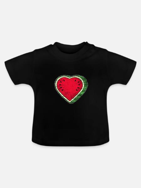 Erfrischende Wassermelone Herzform - Baby Bio-T-Shirt mit Rundhals - Schwarz