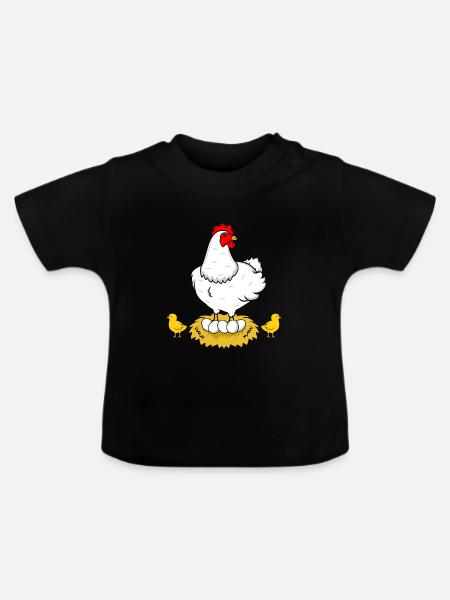 Huhn Henne Hahn Eier - Baby Bio-T-Shirt mit Rundhals - Schwarz