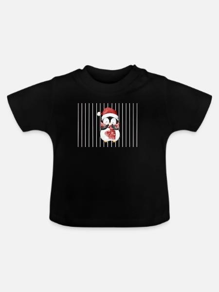 Pinguin mit Santa-Hut und Schal - Baby Bio-T-Shirt mit Rundhals - Schwarz