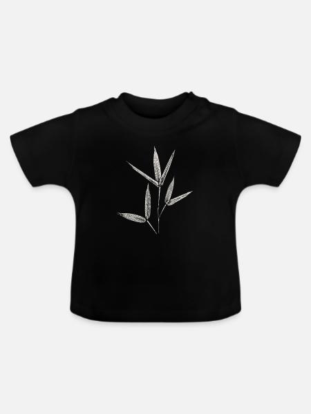 Bambus Botanischer Blätterdruck - Baby Bio-T-Shirt mit Rundhals - Schwarz