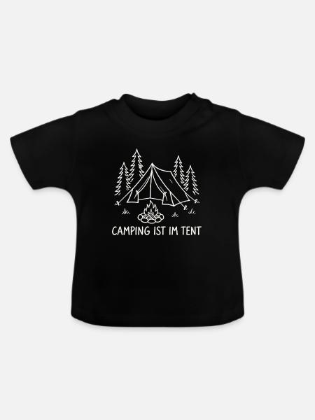 Camping im Tent Waldsilhouette - Baby Bio-T-Shirt mit Rundhals - Schwarz