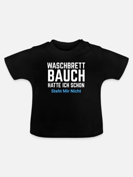 Waschbrett Bauch Spruch Typo - Baby Bio-T-Shirt mit Rundhals - Schwarz