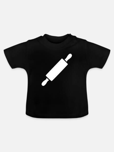 Nudelholz Rollholz Bäcker Geschenk backen - Baby Bio-T-Shirt mit Rundhals - Schwarz