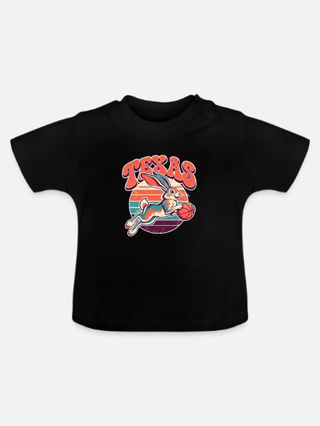 Texas Hase Retro Basketball - Baby Bio-T-Shirt mit Rundhals - Schwarz