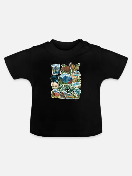 Neuseeland Reisesticker - Baby Bio-T-Shirt mit Rundhals - Schwarz