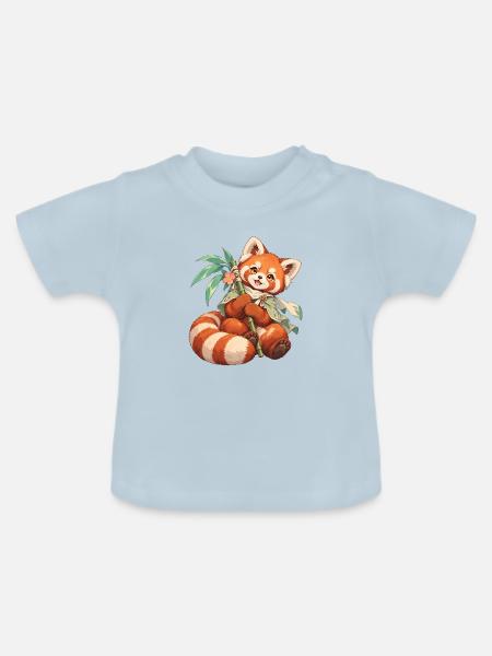 Roter Panda mit Bambus | Noventra - Baby Bio-T-Shirt mit Rundhals - Hellblau