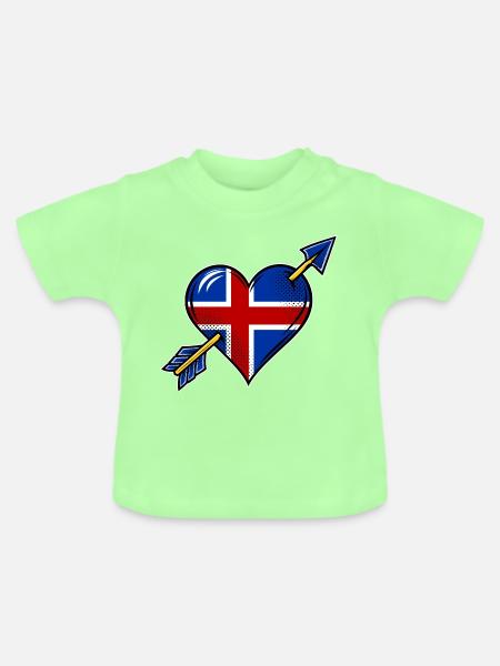 Island Flagge Herz mit Pfeil - Baby Bio-T-Shirt mit Rundhals - Mintgrün