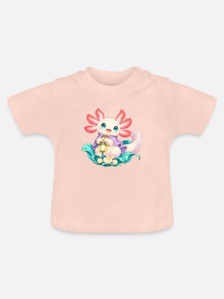 Süßer Axolotl mit Laterne | Noventra - Baby Bio-T-Shirt mit Rundhals - Kristallrosa
