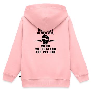Unrecht erkennen – Widerstand zeigen - Kinder Premium Organic Zip Hoodie - Rosa - Hinten - AI Model Kid Female (0cm)