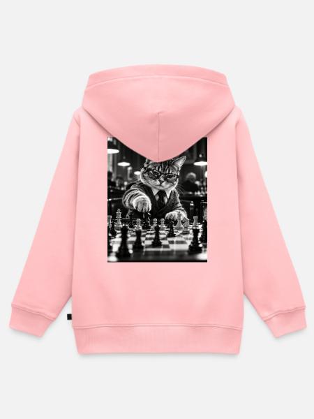 Katze Schachspieler Retro Design - Kinder Premium Organic Zip Hoodie - Rosa