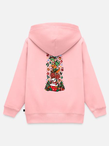 Funny Christmas T-Rex Santa Elf Snowman - Kinder Premium Organic Zip Hoodie - Rosa