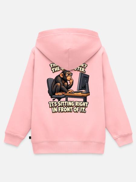 ODDROO – Computerproblem mit Nerd-Schimpanse - Kinder Premium Organic Zip Hoodie - Rosa