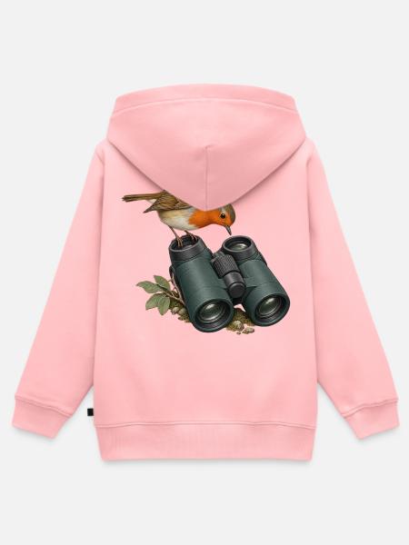 Perspektivwechsel – Rotkehlchen am Fernglas - Kinder Premium Organic Zip Hoodie - Rosa