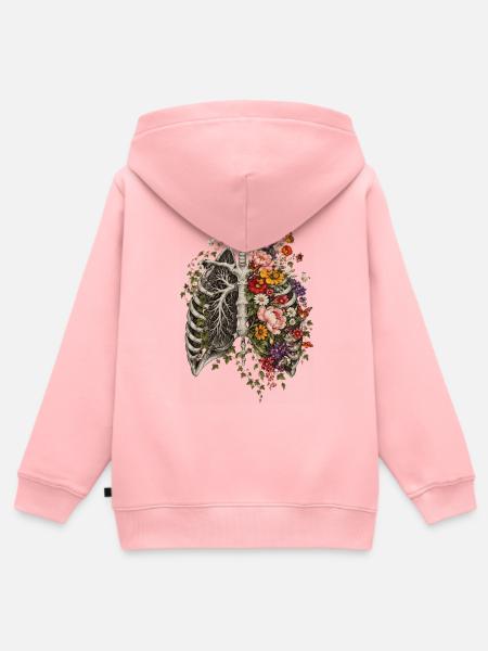 Blumenherz im Skelettlook - Kinder Premium Organic Zip Hoodie - Rosa