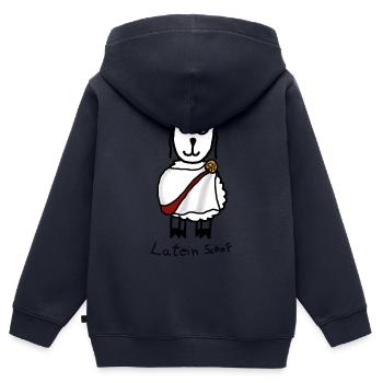 Latein ScHoF - Kinder Premium Organic Zip Hoodie - Navy - Hinten - AI Model Kid Male (0cm)