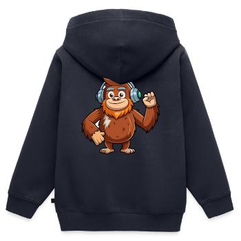 Big Foot Lustige Zeichentrickfigur Kopfhörer Musik - Kinder Premium Organic Zip Hoodie - Navy - Hinten - AI Model Kid Male (0cm)
