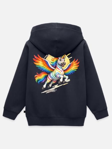 Regenbogen-Einhorn mit Flügeln - Kinder Premium Organic Zip Hoodie - Navy