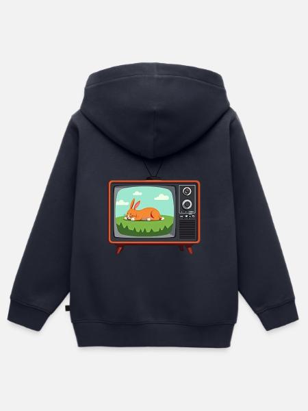 Retro Fernseher mit schlafendem Hasen - Kinder Premium Organic Zip Hoodie - Navy