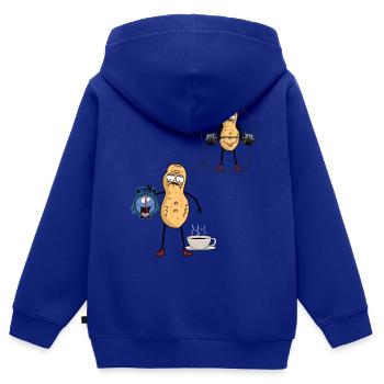 Erdnuss Morgenmuffel Frühaufsteher Bodybuilder - Kinder Premium Organic Zip Hoodie - Royalblau - Hinten - AI Model Kid Male (0cm)
