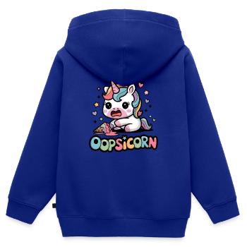 Oopsicorn - Kinder Premium Organic Zip Hoodie - Royalblau - Hinten - AI Model Kid Male (0cm)