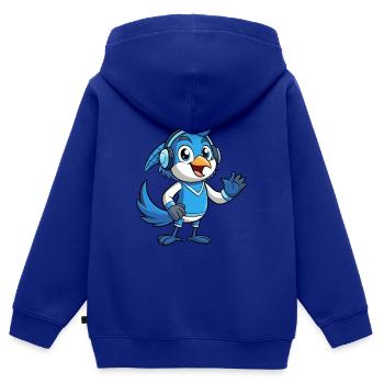 Blue Jay Lustige Cartoon Figur Kopfhörer Musik - Kinder Premium Organic Zip Hoodie - Royalblau - Hinten - AI Model Kid Male (0cm)