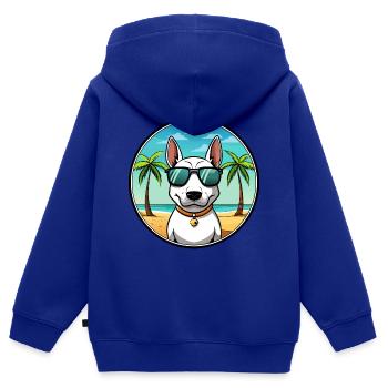 Miniatur Bullterrier Hunderasse Cartoon Beach - Kinder Premium Organic Zip Hoodie - Royalblau - Hinten - AI Model Kid Male (0cm)
