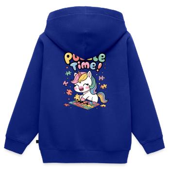 Zeit für ein Rätsel! - Kinder Premium Organic Zip Hoodie - Royalblau - Hinten - AI Model Kid Male (0cm)