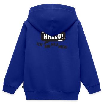 Hallo! Ich bin neu hier! - Kinder Premium Organic Zip Hoodie - Royalblau - Hinten - AI Model Kid Male (0cm)