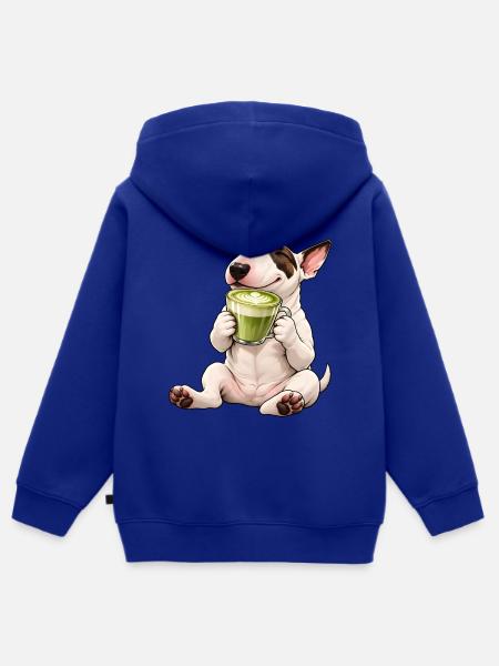 Bull Terrier mit Matcha Latte - Kinder Premium Organic Zip Hoodie - Royalblau