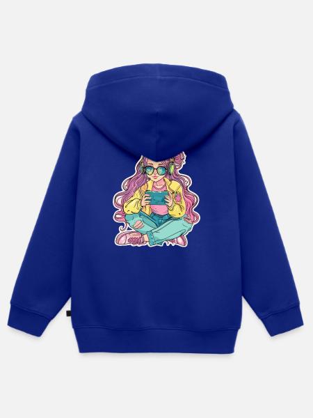 Gamer Mädchen Cartoon Look - Kinder Premium Organic Zip Hoodie - Royalblau
