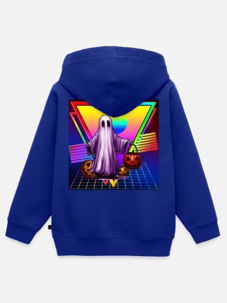 RETRO LUSTIGER GEISTKÜRBIS - Kinder Premium Organic Zip Hoodie - Royalblau
