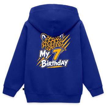 My 7 Birthday Leopard Party - Kinder Premium Organic Zip Hoodie - Royalblau - Hinten - AI Model Kid Male (0cm)