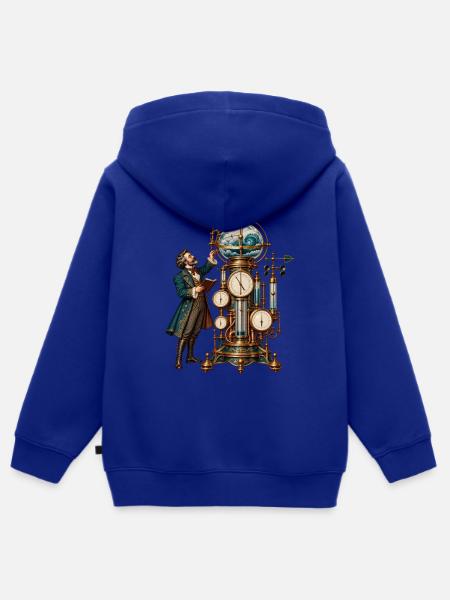 Steampunk-Erfinder mit Weltkugel-Uhr - Kinder Premium Organic Zip Hoodie - Royalblau