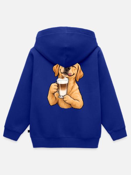 Labrador mit Latte Macchiato – Kaffeepause - Kinder Premium Organic Zip Hoodie - Royalblau
