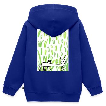 Zylinderkatze im Grünrausch - Kinder Premium Organic Zip Hoodie - Royalblau - Hinten - AI Model Kid Male (0cm)