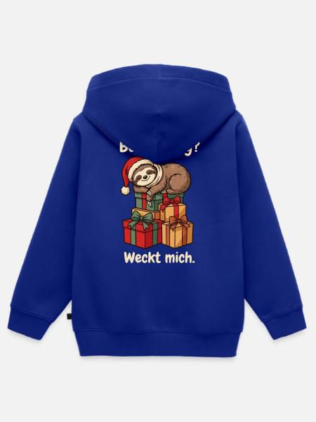 Schlafendes Faultier mit Weihnachtsmütze - Kinder Premium Organic Zip Hoodie - Royalblau
