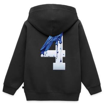 NR. 4 NUMMER 4 BLAU WEIß 4. GEBURTSTAG - Kinder Premium Organic Zip Hoodie - Schwarz - Hinten - AI Model Kid Male (0cm)