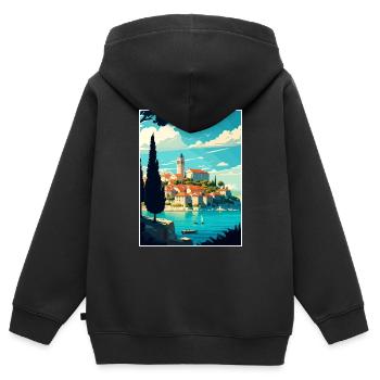 Insel Rab Kroatien Vintage Reiseposter Souvenir - Kinder Premium Organic Zip Hoodie - Schwarz - Hinten - AI Model Kid Male (0cm)