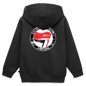 Antifa Logo, Gegen Rechts, Demo, Protest, Punk - Kinder Premium Organic Zip Hoodie - Schwarz - Hinten - AI Model Kid Male (0cm)