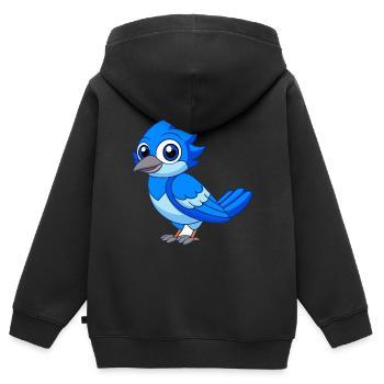 Blue Jay Niedliche Maskottchen Zeichentrickfigur Kawaii - Kinder Premium Organic Zip Hoodie - Schwarz - Hinten - AI Model Kid Male (0cm)