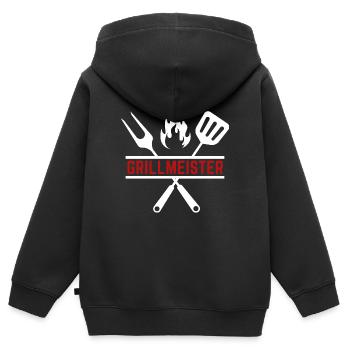 grillmeister - Kinder Premium Organic Zip Hoodie - Schwarz - Hinten - AI Model Kid Male (0cm)