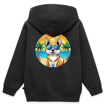 Isländischer Schäferhund Rasse Cartoon Sonnenbrille Strand - Kinder Premium Organic Zip Hoodie - Schwarz - Hinten - AI Model Kid Male (0cm)