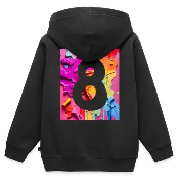NR. 8 NUMMER 8 BUNT 8. GEBURTSTAG - Kinder Premium Organic Zip Hoodie - Schwarz - Hinten - AI Model Kid Male (0cm)
