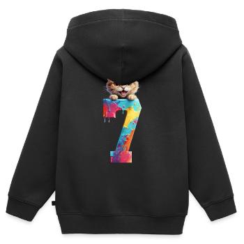 7 JAHRE KATZE 7. GEBURTSTAG - Kinder Premium Organic Zip Hoodie - Schwarz - Hinten - AI Model Kid Male (0cm)